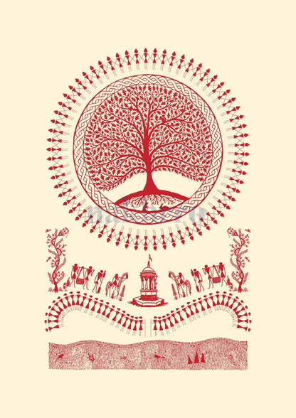 Tree of Life Circle — Warli museum-grade art print