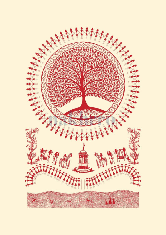 Tree of Life Circle — Warli museum-grade art print