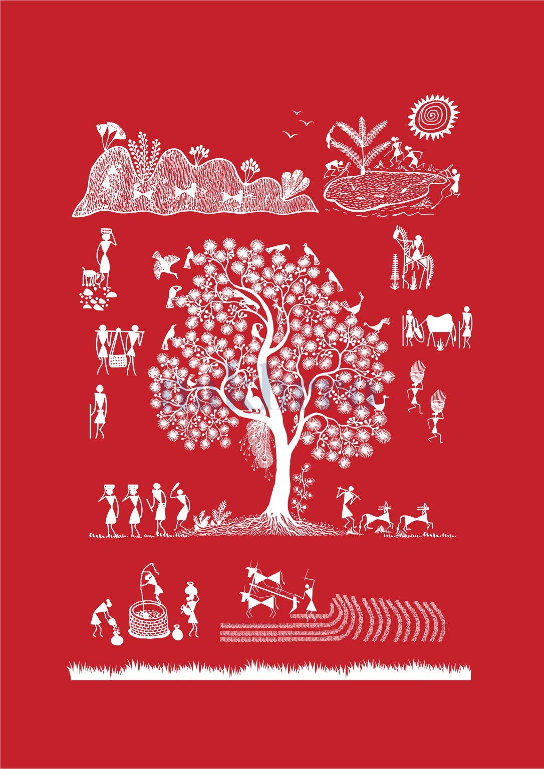 Tree of Village Life — Warli museum-grade art print