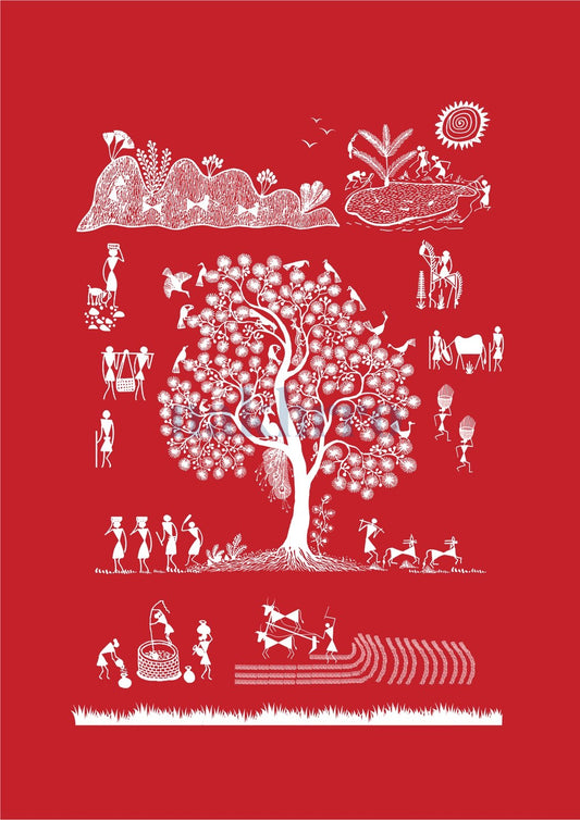 Tree of Village Life — Warli museum-grade art print
