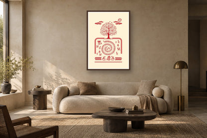 Tree and Spiral Procession styled in a living room