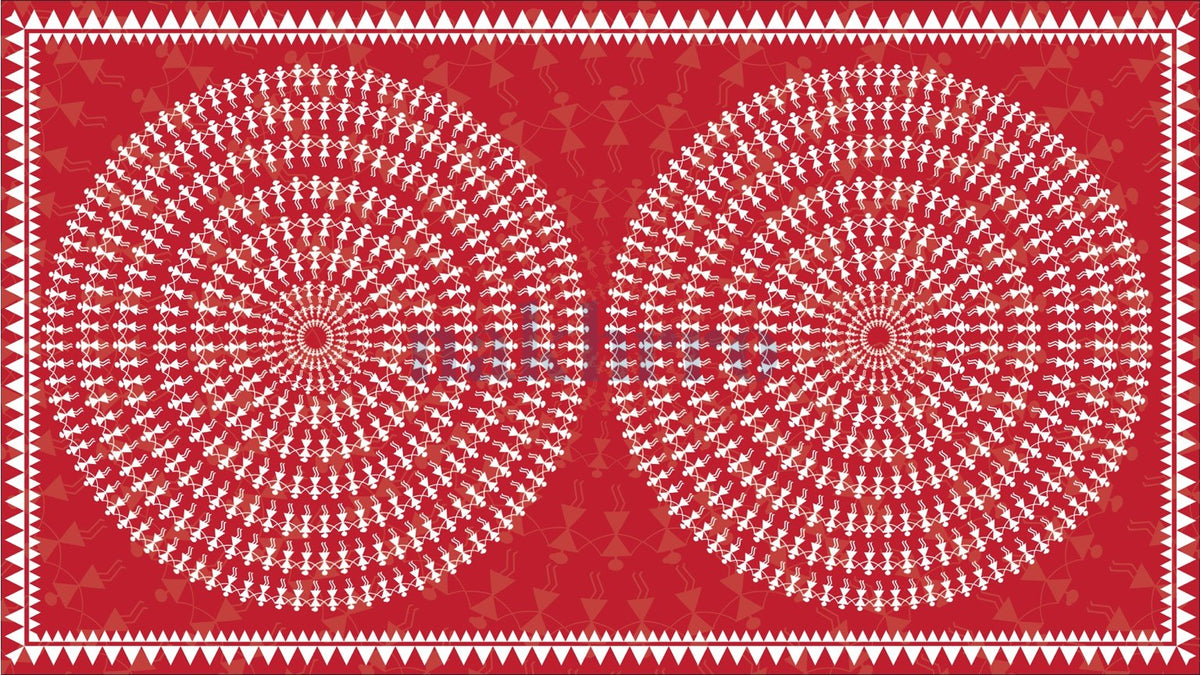 Twin Tarpa Circles — Warli museum-grade art print