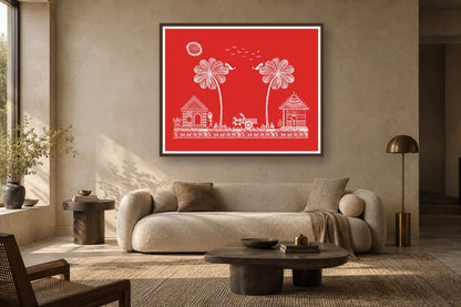 Village between Palms styled in a living room