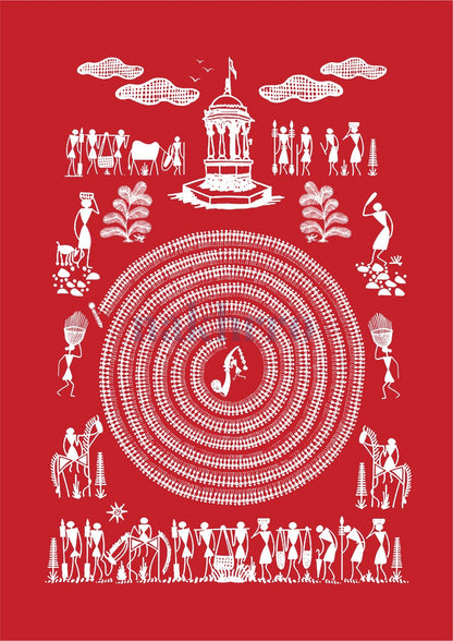 Village Festival Mandala — Warli museum-grade art print