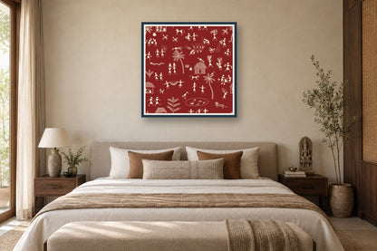 Village Life Tapestry styled in a bedroom