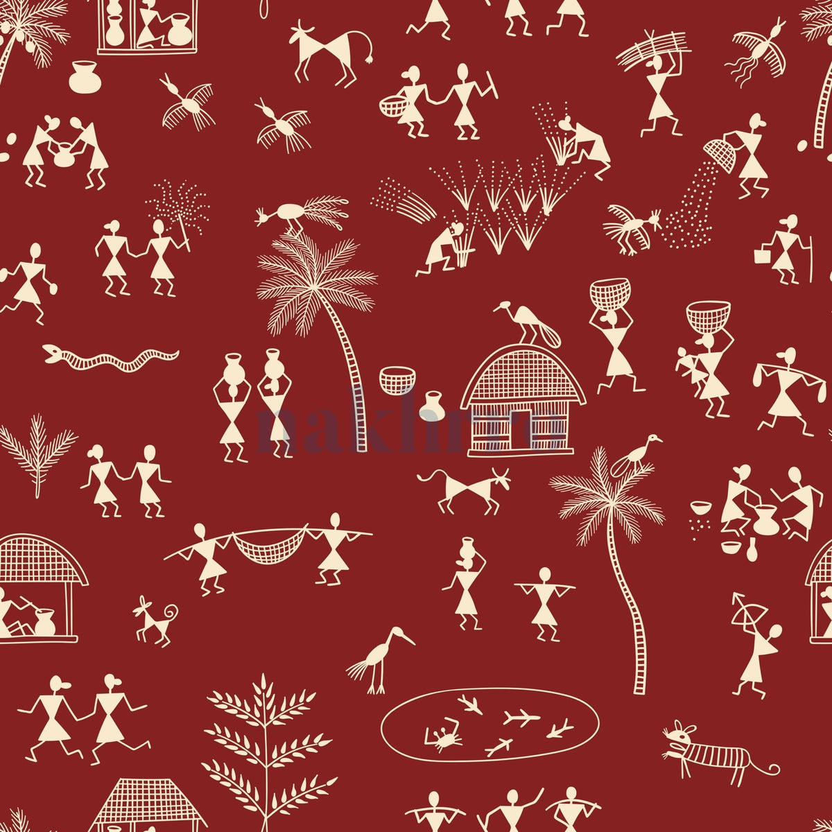 Village Life Tapestry — Warli museum-grade art print