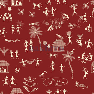 Village Life Tapestry — Warli museum-grade art print