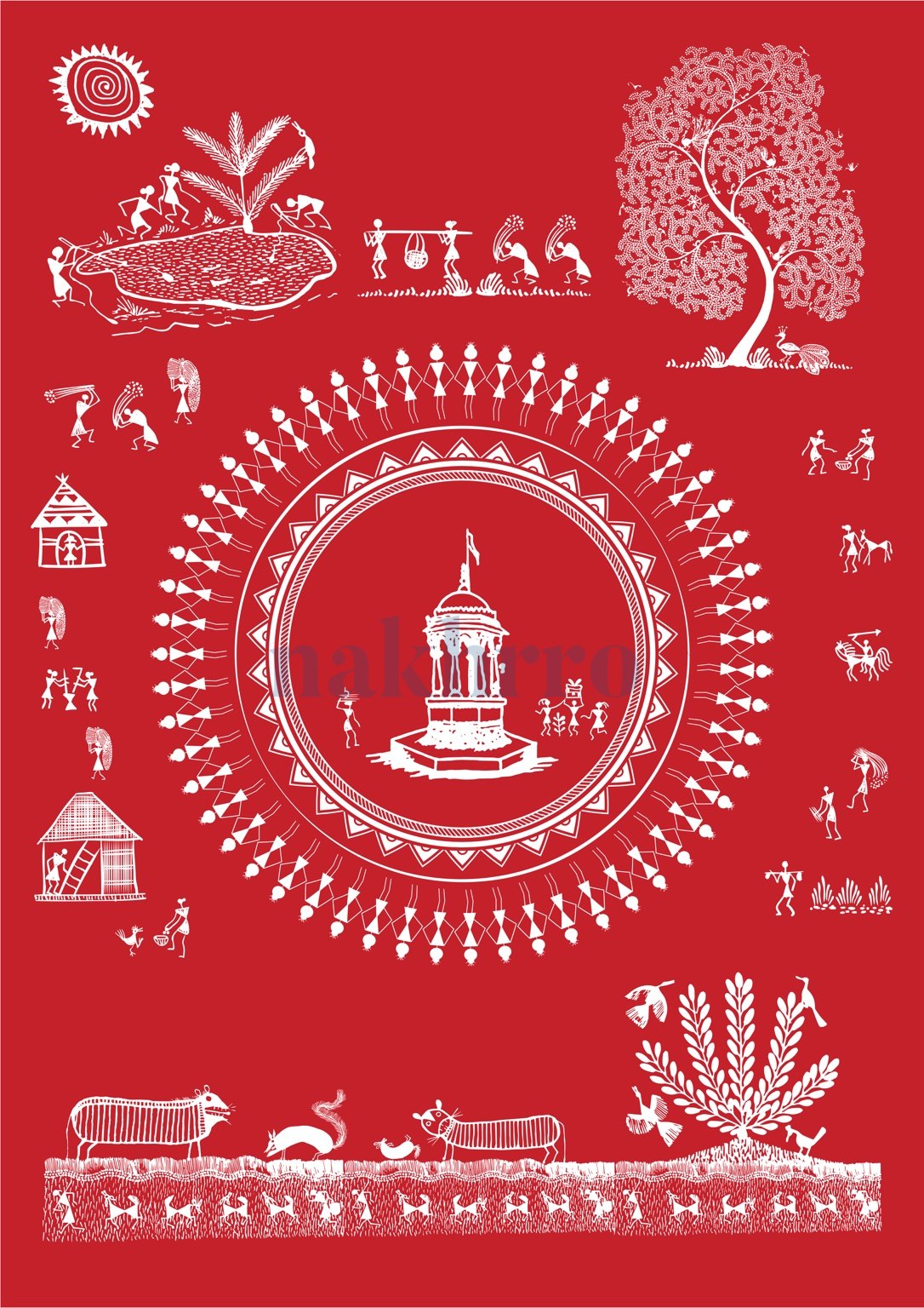 Village Shrine and the Cycle of Life — Warli museum-grade art print