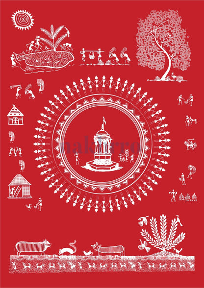 Village Shrine and the Cycle of Life — Warli museum-grade art print