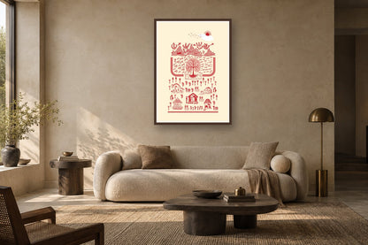 Village beneath the Sun styled in a living room