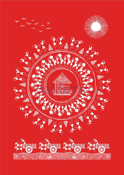 Village Wheel Celebration — Warli museum-grade art print
