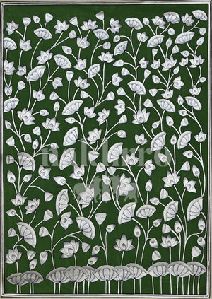 White Lotus Garden on Deep Green — full artwork with Nakhrro watermark