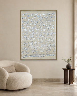 White Lotus Vines on Warm Taupe — slim-frame room mockup 2 with Nakhrro watermark