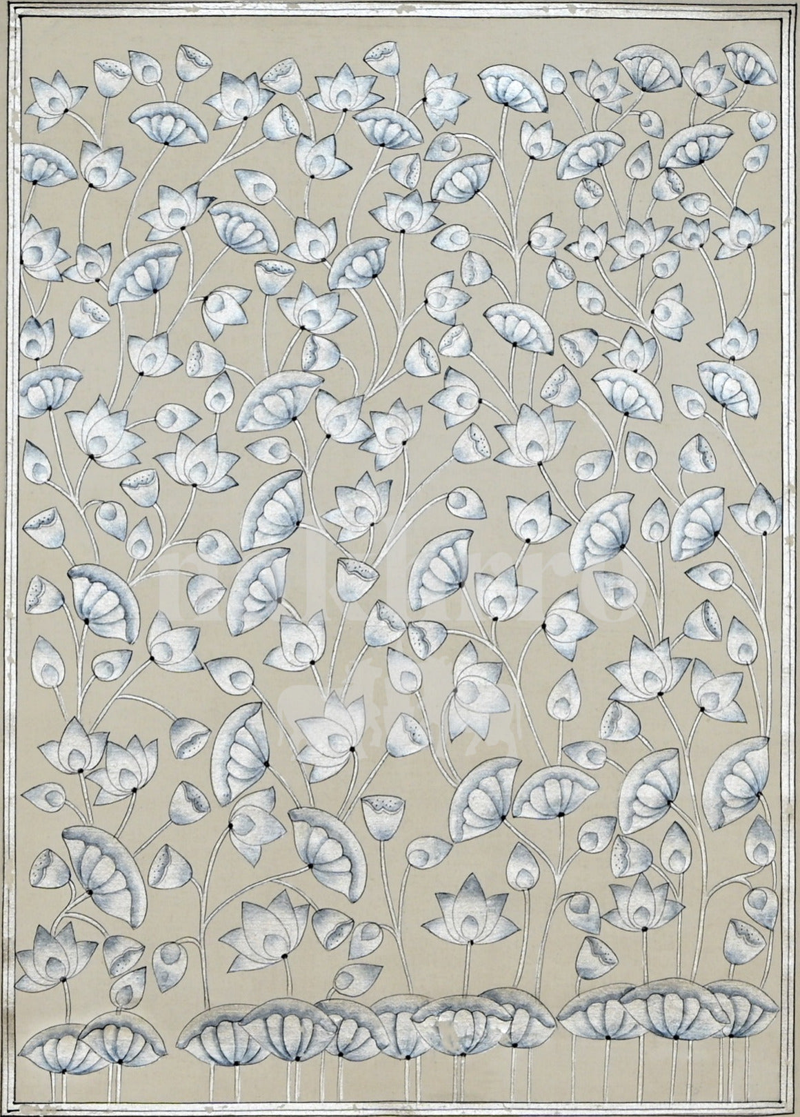 White Lotus Vines on Warm Taupe — full artwork with Nakhrro watermark