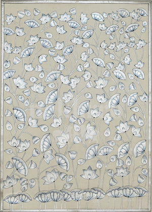 White Lotus Vines on Warm Taupe — full artwork with Nakhrro watermark