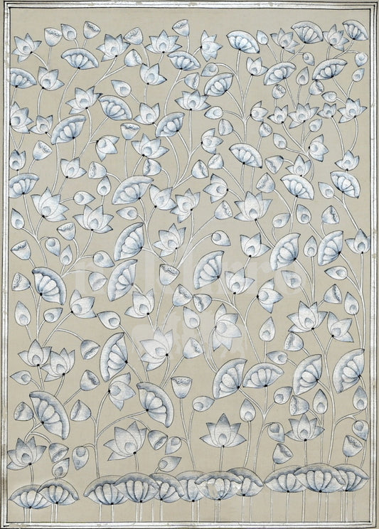 White Lotus Vines on Warm Taupe — full artwork with Nakhrro watermark