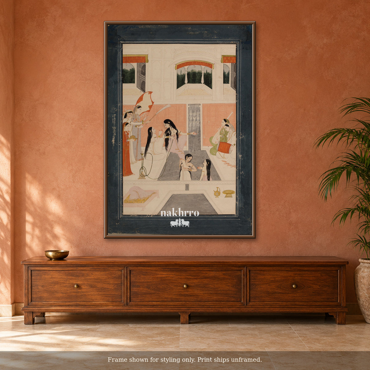 Within the Palace Courtyard — terracotta room framed styling mockup, print ships unframed